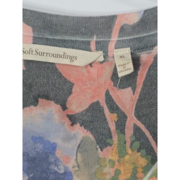 Soft Surroundings Floral Blouse - Gray, Orange, Blue - Picture 7 of 9